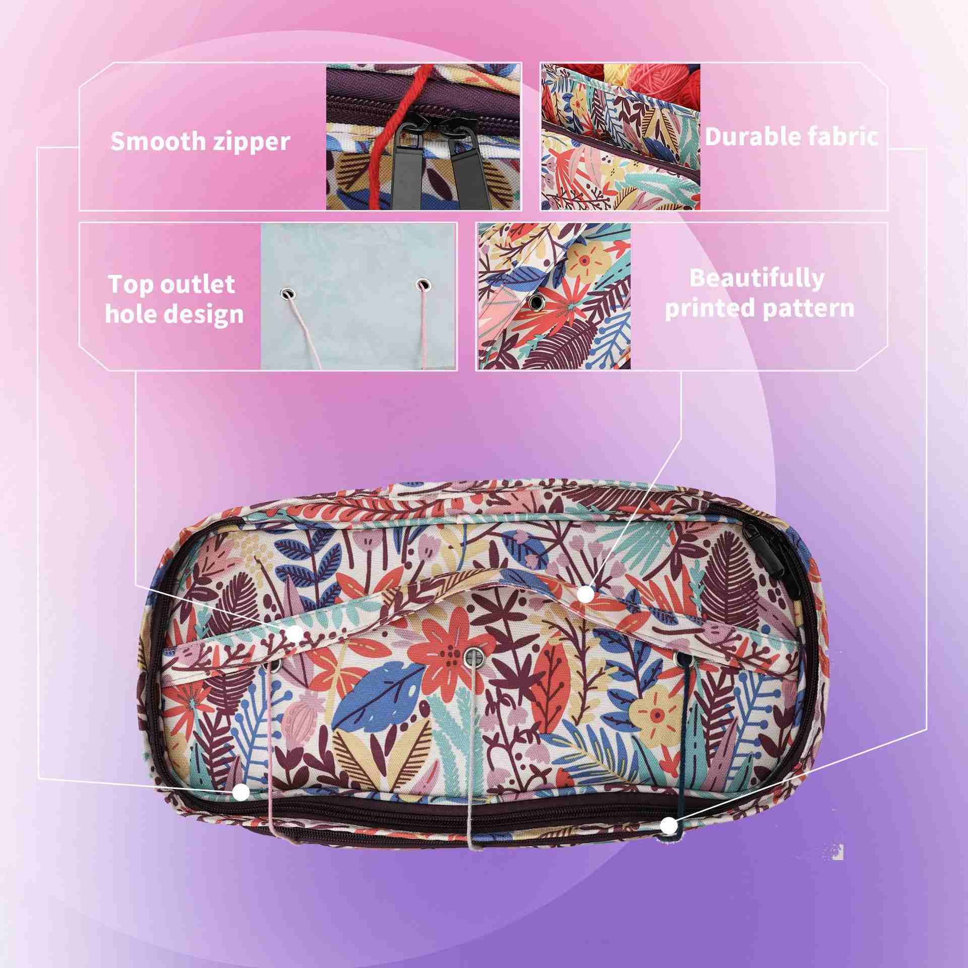 Customizable Three-Hole Anti-Tangle Knitting Storage Bag With Lightweight Fabric