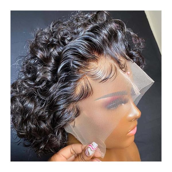 8inch Human Hair Wigs 360 Lace Front Pixie Curls Wig for Soft and Shiny Hair