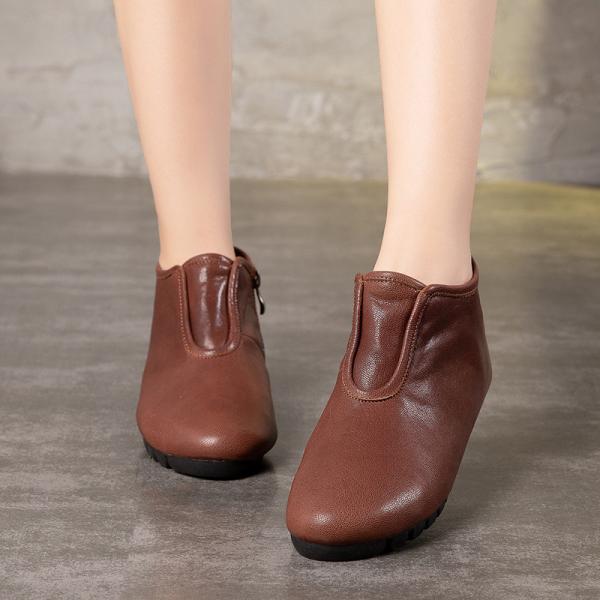 S075 Autumn and winter new fashion boots women retro handmade leather elastic flat zipper women's short boots