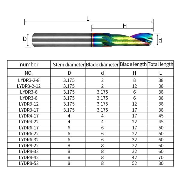 YingBa Customized Rainbow Color DLC Coating Aluminium Milling Cutter Single Flute Spiral up Down Cut Carbide Aluminium End Mill