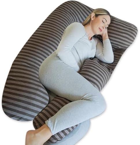 Pharmedoc Pregnancy Pillows, U-Shape Full Body Pillow – Removable Cooling Cover -Dark Grey – Pregnancy Pillows
