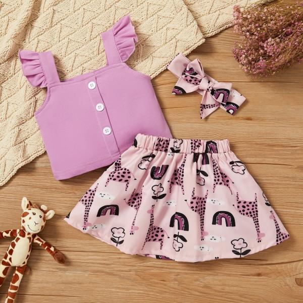 OEM cor-de-rosa superior impresso animal ocasional 35in cor-de-rosa da saia do verão do estilingue da camisa de 90cm