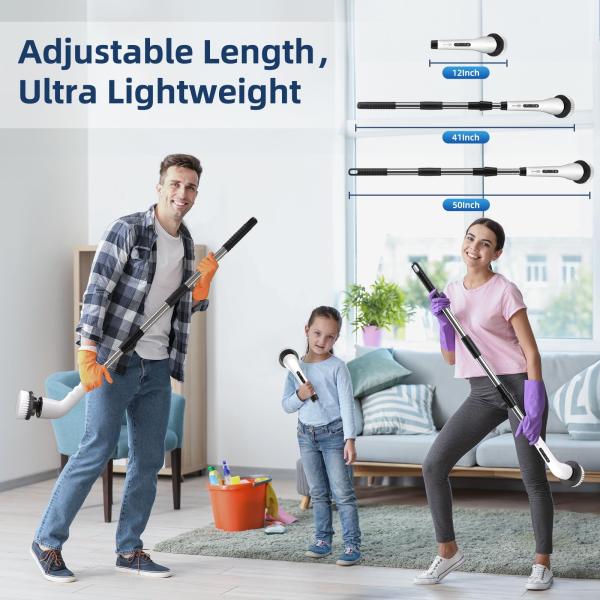 9 Replaceable Brush Heads Electric Spin Scrubber with Adjustable Detachable Handle