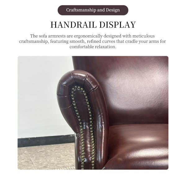 Nidea #8817 Traditional Handmade Genuine Leather Lounge Chair Accent Arm Chair for Bedroom and Living Room Leisure Furniture