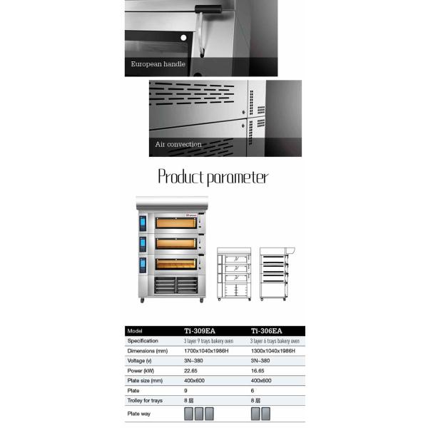 6 Plate Commercial Bakery Kitchen Equipment 3 Deck Oven LCD Intelligent Control