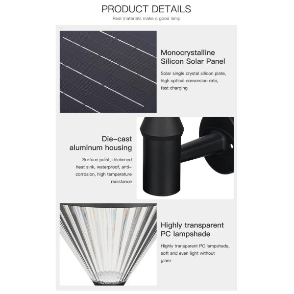 IP65 Easy Install LED Solar Wall Lights Outdoor , Aluminum High Lumen Solar Light 100lm