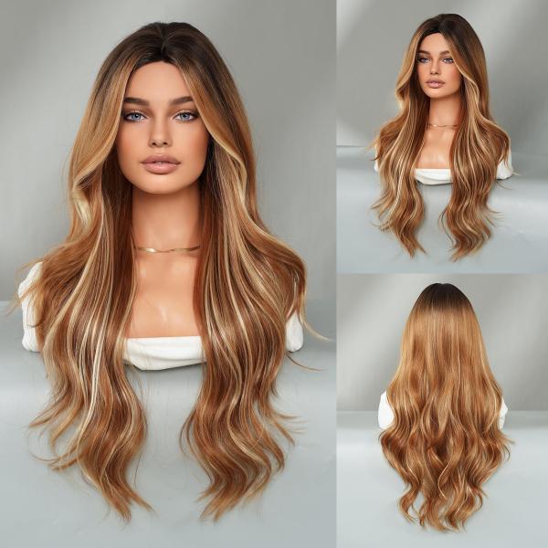 Fashion Long Body Wave Highlighted Hair Blonde Synthetic Wigs For Women