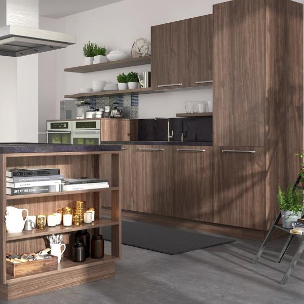 Armário de cozinha de design moderno Carcaça de aço inoxidável Porta de vidro MDF PVC