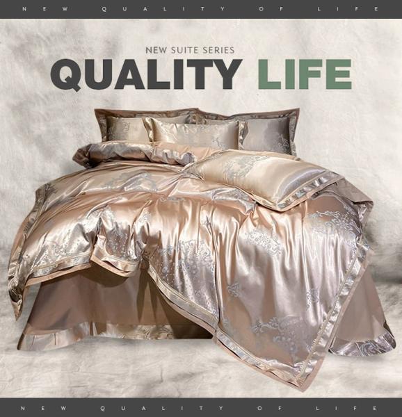 Wedding Jacquard Printed Luxury King Size Silk Satin Bed Set for Sustainable Comfort