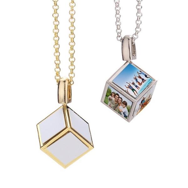Custom Photo Necklace Gold Silver Sublimation Dice Pendant Necklace