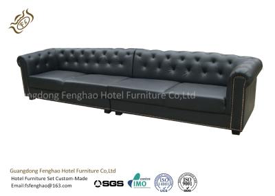 Button Tufted Leather Hotel Room Sofa Wooden Frame / PU Half Leather Sofa Four Seat