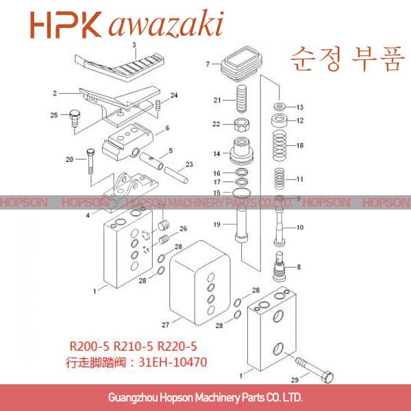 Гидравлический клапан педали ноги, части экскаватора R200-5 R210-5 Hyundai