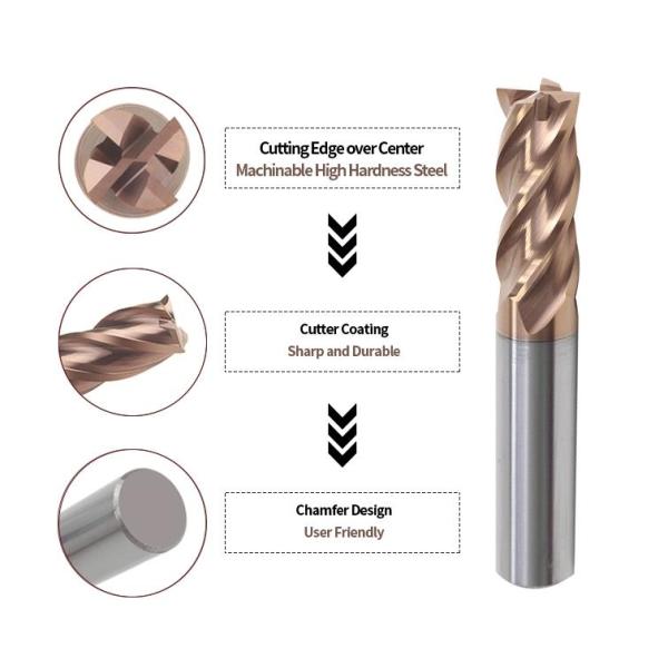 Moulin à extrémité carrée en acier au tungstène outils de découpe en aluminium de haute précision