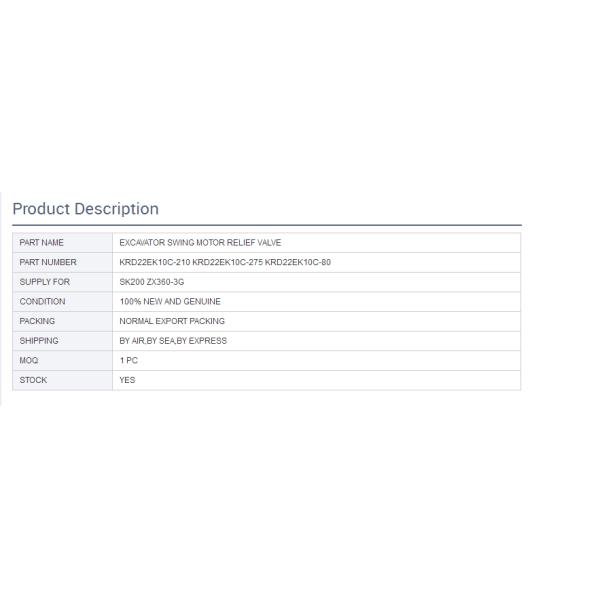 SK200 ZX360-3G  Swing Motor Relief Valve KRD22EK10C-210/275/80