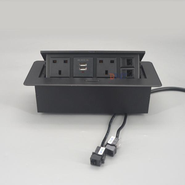 Cat6 network flush mount table top power outlet with UK power outlet