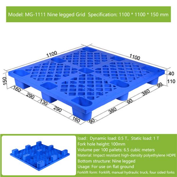 1 Ton Static Load Euro Nine-Feet Deck Recyclable Plastic Pallet with Customized Logo