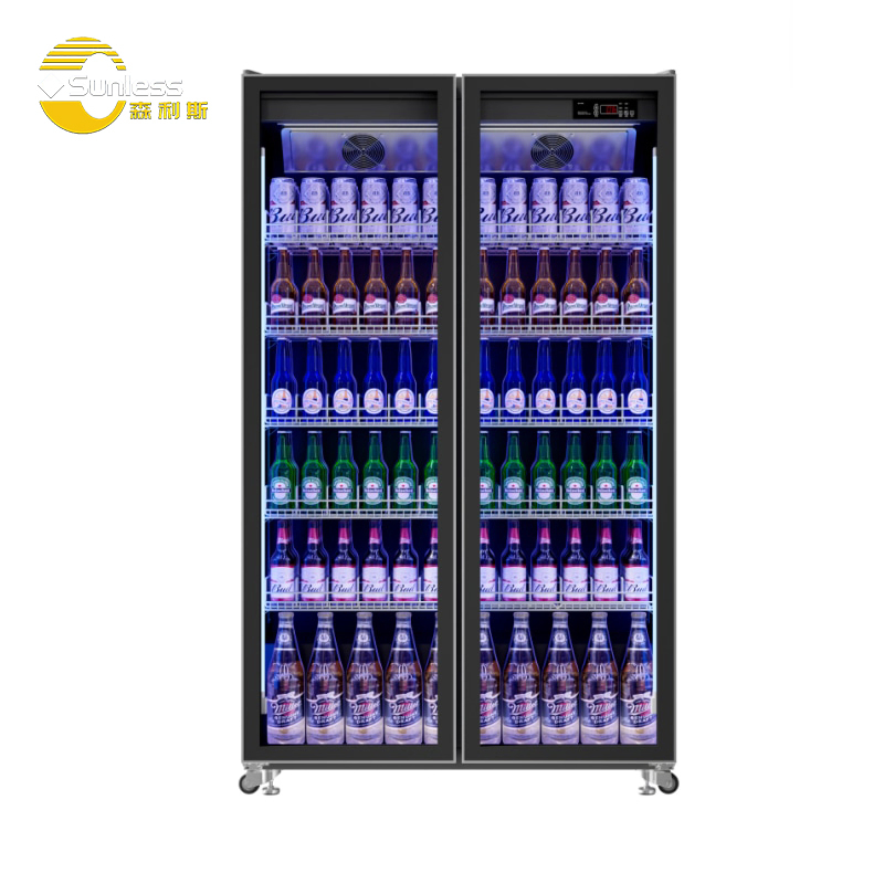 Vertical Drinks Display Fridge Air Cooling Commercial Glass Door Refrigerator