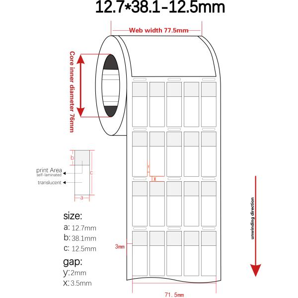 12.7*28.1-12.5mm,1.5mil White Matte Translucent Water Resistant Vinyl Cable Label