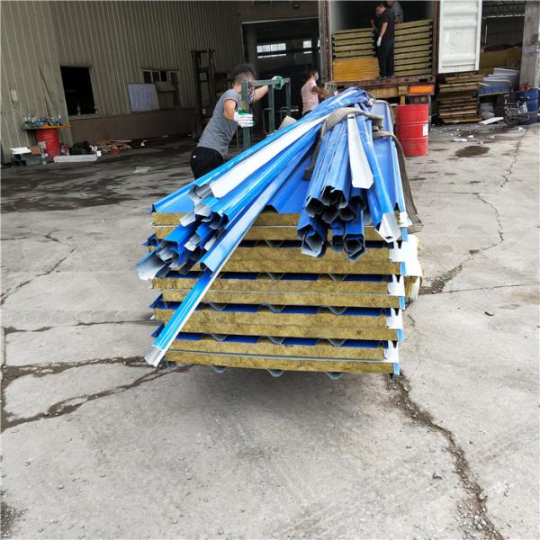 960mm blue color 50mm rock wool sandwich roof panel with waterproof cap for roof