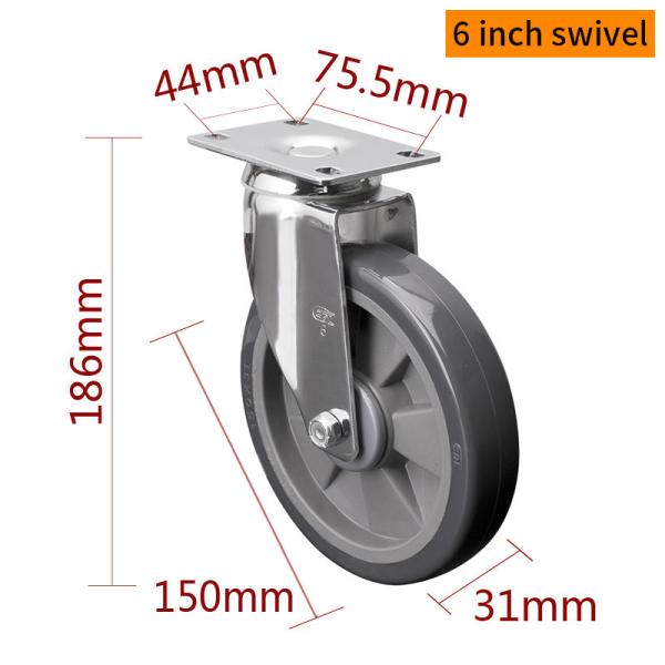 EDL Industrial Plate Swivel Casters 150mm 6inch 130kg Load Chrome Coating