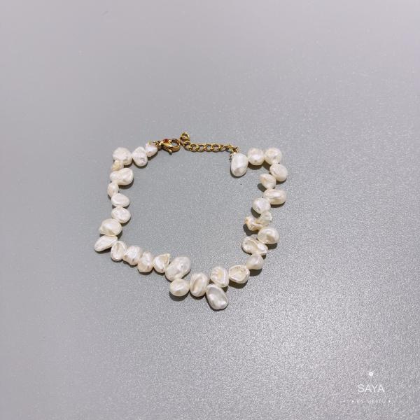 vintage luxury brand hand chain small faux pearl bracelet Stainless steel bangle