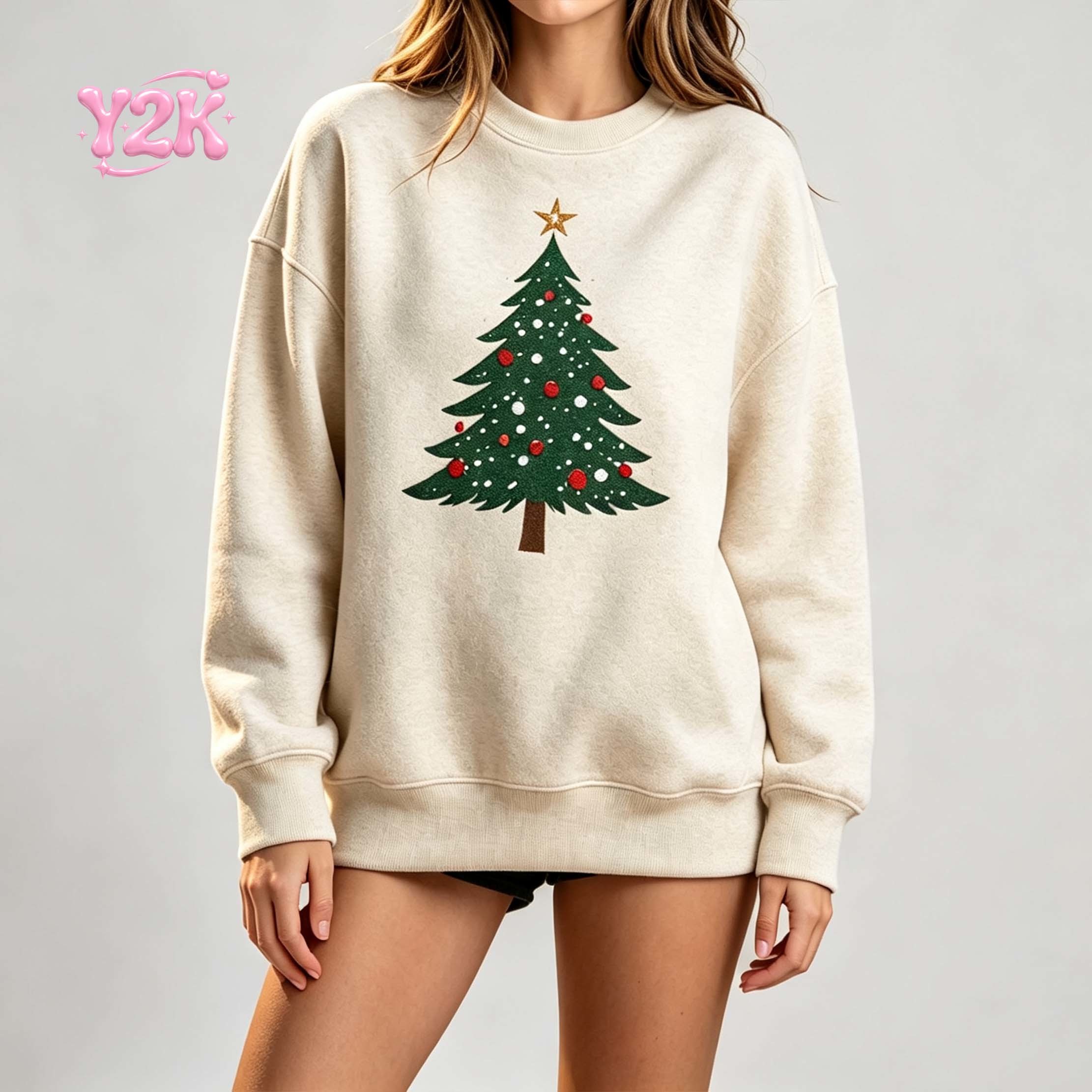 Custom Women's Christmas Tree Graphic Crewneck Sweatshirt