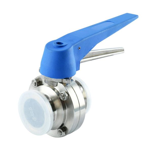 304 Stainless Steel Sanitary Manual Tri Clamp Butterfly Valve with Multi Position Blue Duckbill Handle BFVTC Series
