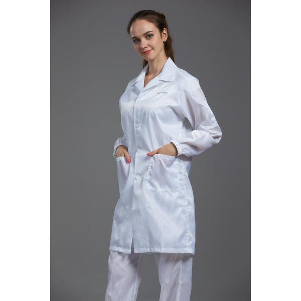 Resuable Anti Static ESD cleanroom labcoat white color with conductive fiber suitable for hospital