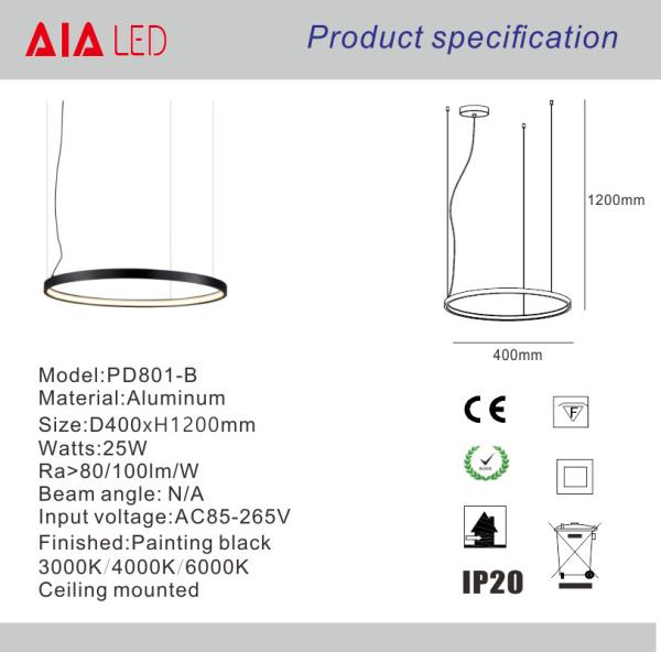 DIY black modern led ring pendant lamp led ring chandelier droplight ceiling lamp for hotel decoration