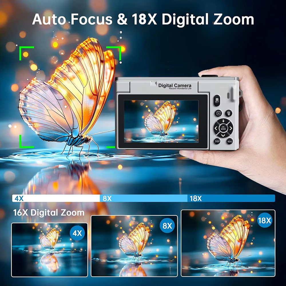 3 Inch Ultra HD 4K 75MP Mirrorless Camera 18X Zoom 31 Beauty Filters For Live Streaming