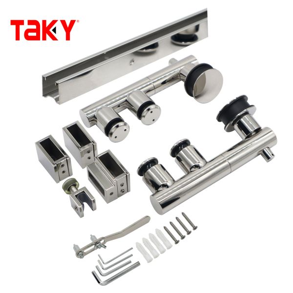 Factory Hardware Frameless Glass Hanging Zinc Alloy Shower Glass Sliding Door Fittings