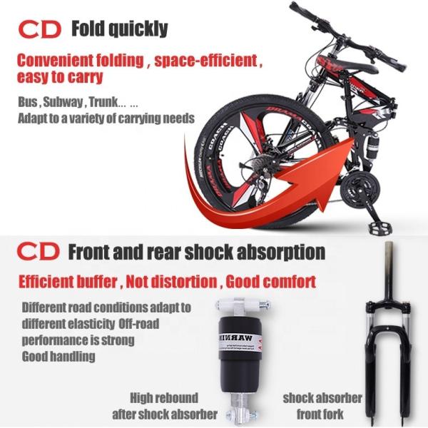 24/26 Inches Carbon Steel Foldable Bicycle with Integrated Shift Levers and Aluminum Alloy Brake Handle