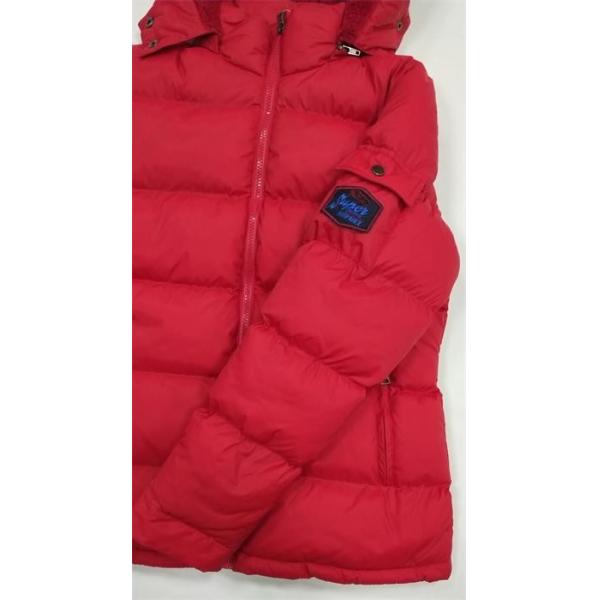 Red Ladies Hooded Padded Jackets Womens Mid Length Puffer Coat With Hood