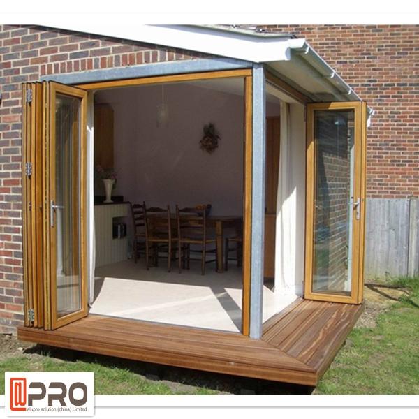 Aluminium Exterior Patio Folding Doors Grey Color Thermal Break Double Glass commercial accordion folding doors double