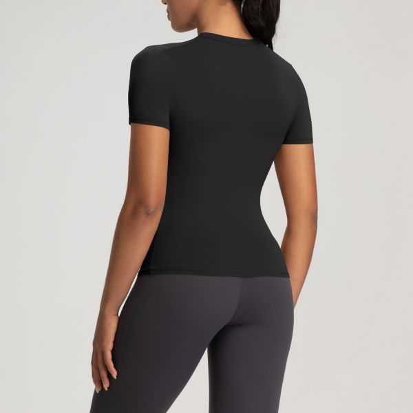 Ultra Soft Stretch Short Sleeve Women Activewear Tops Brown Moisture Wicking