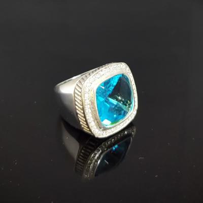 925 Sterling Silver With Blue Cubic Zirconia Stone Chunky Ring Inspired Jewelry
