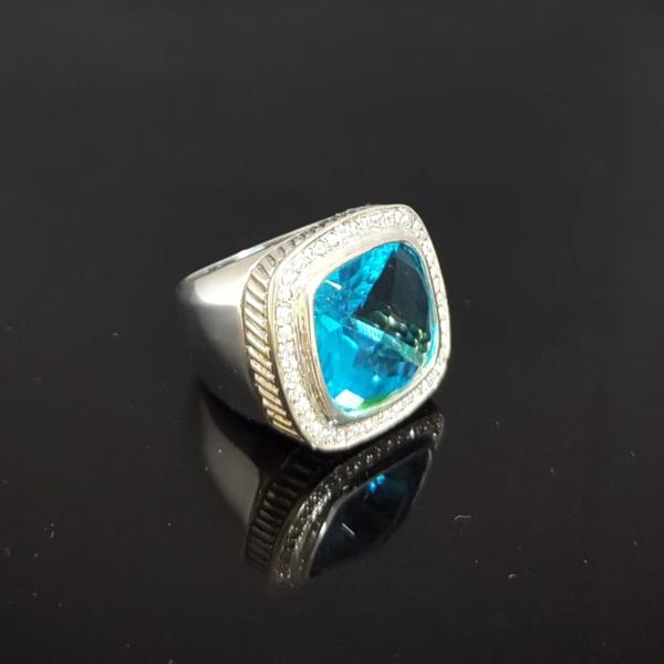 925 Sterling Silver With Blue Cubic Zirconia Stone Chunky Ring Inspired Jewelry