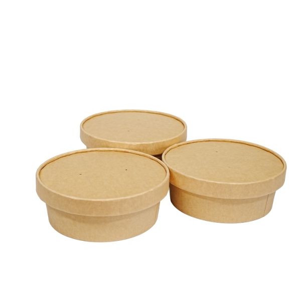 Low price customized disposable fast food salad noodle soup with kraft paper bowl