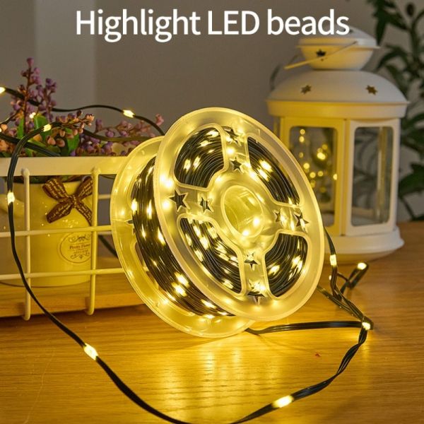 LED Solar String Light With Flexible Copper Wire for Garden Bushes Trees