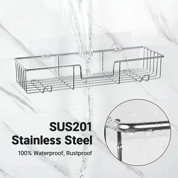 No Drilling Adhesive Rustproof Stainless Steel Shower Organizer for Bathroom