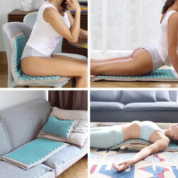 Organic Linen Acupressure Mat Yoga Meditation Mat With Pillow Increase Blood Flow Neck  Back Pain Relief