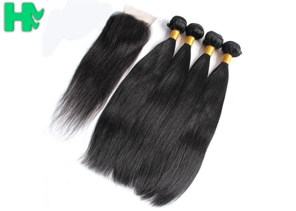 Grade 10A 100% Human Brazillian Hair Extensions Natural Color With 4x4 Closure