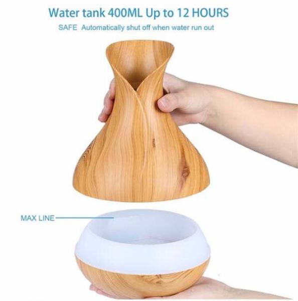 Wood Grain Essential Oil Diffuser 400ml Ultrasonic Air Humidifier with 7Color Changing LED Lights