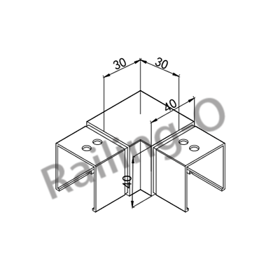 40 X 40mm Stainless Steel Slot 90 Degree H30 Mirror Flush Elbow AISI304