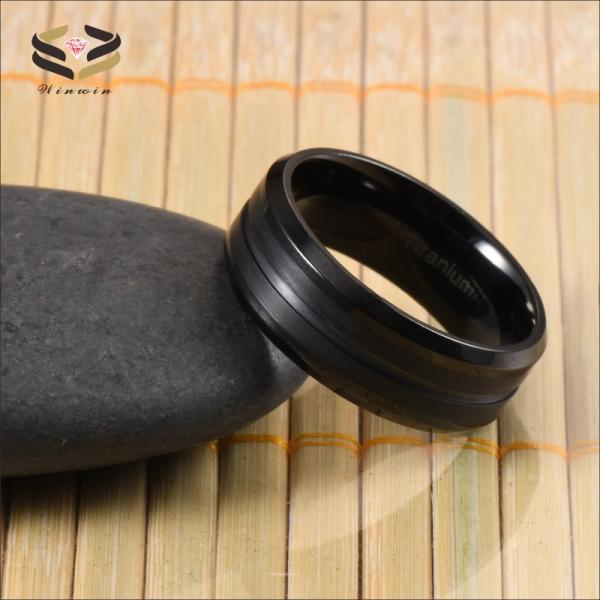 Anillos de titanio para boda con una sola ranura, acabado negro mate, 8 mm para hombre