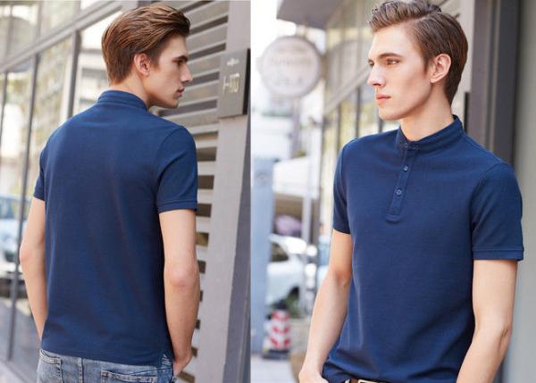 Navy Color Men's Cotton Polo Shirts Stand Collar , Fashion Short Sleeve Polos