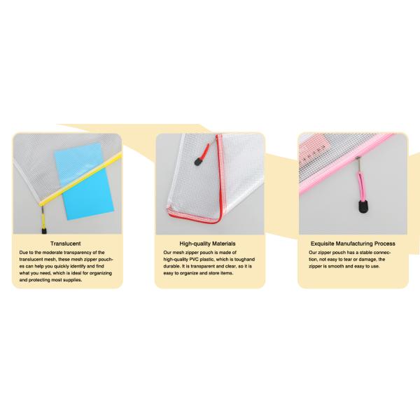 Mesh Zipper Bag A4 Student Subject Bag Bill Transparent Waterproof Plastic Data Bag Wholesale