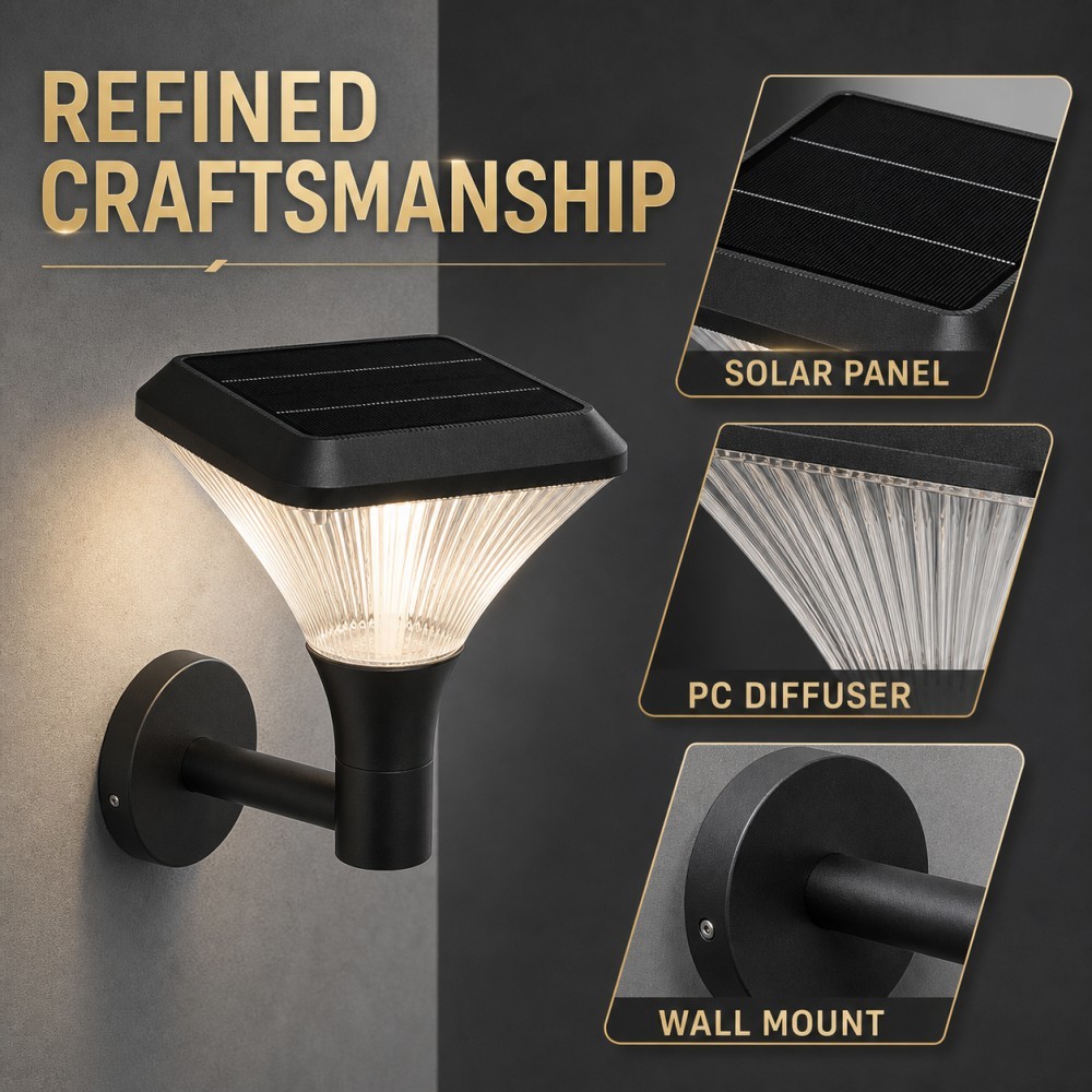 Solar Outdoor Wall Light IP65 Waterproof LED Sconce for Garden Patio Villa Porch Lighting