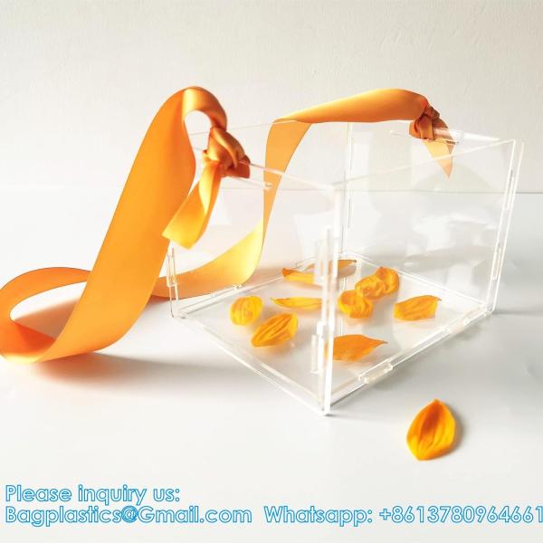 Clear Flower Girl Basket For Wedding - Acrylic Wedding Basket Decoration, Customized Name,Handle With Silk Ribbon