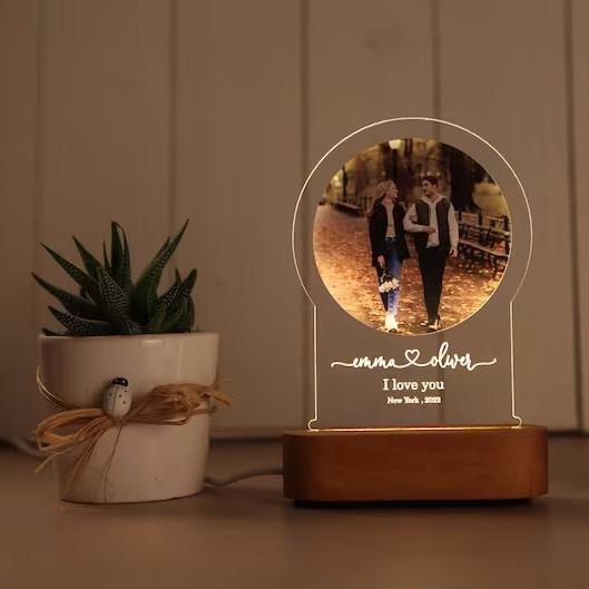 wooden  Night Light stand with Your Photo Romantic Gift for Couples  Gift for Her Anniversary Gift for Him  Engagement Wedding